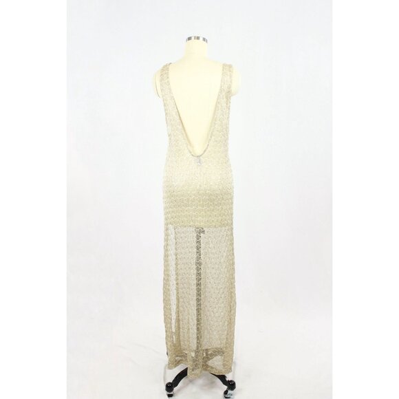 ASOS SWIM Gold Metallic Sequin Embellished Open Knit U-Neck Maxi Dress, Size 10 - Picture 3 of 14